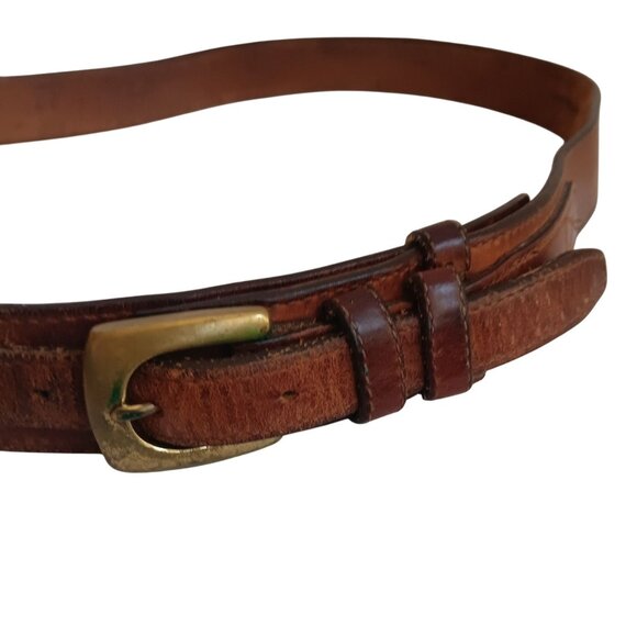 Men's 42 Vintage Cabelas Ranger Scout Western Leather Belt Brass Buckle USA 80's